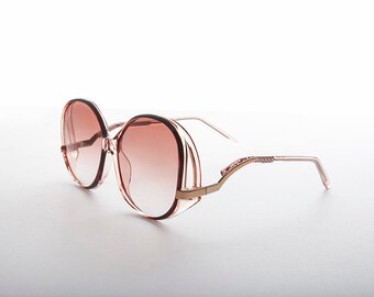 Oversized Boho Chic Vintage Sunglass with Wave Metal Temple - Sophia