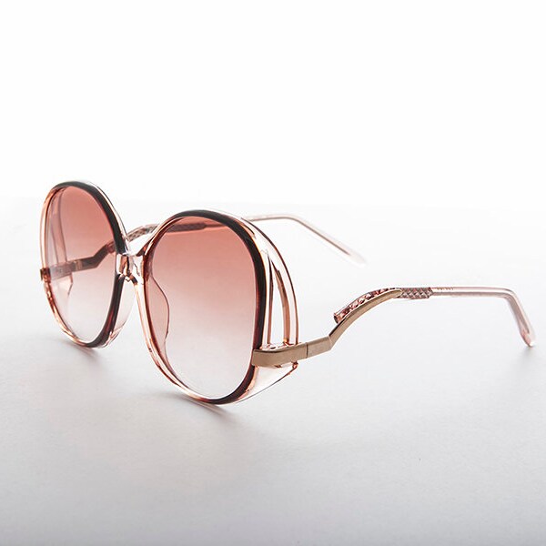 Oversized Boho Chic Vintage Sunglass with Wave Metal Temple - Sophia