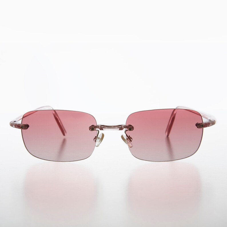 pink rimless rectangle sunglasses
