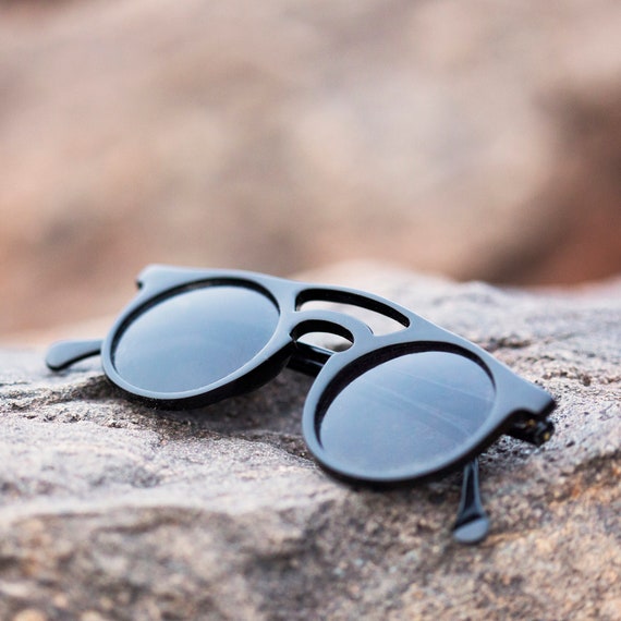 Round Black Old Timey Aviator Vintage Sunglasses … - image 9