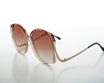 Early 80s Oversized Vintage Bohemian Women's Sunglass with Gold Drop Temple - Lindsey