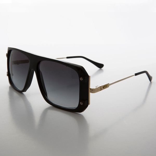 Flat Top Hip Hop 80s Vintage Sunglass with Gold Temples - Cool