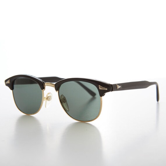 Buy Classic Black and Gold Half Frame Vintage Sunglasses Hollis