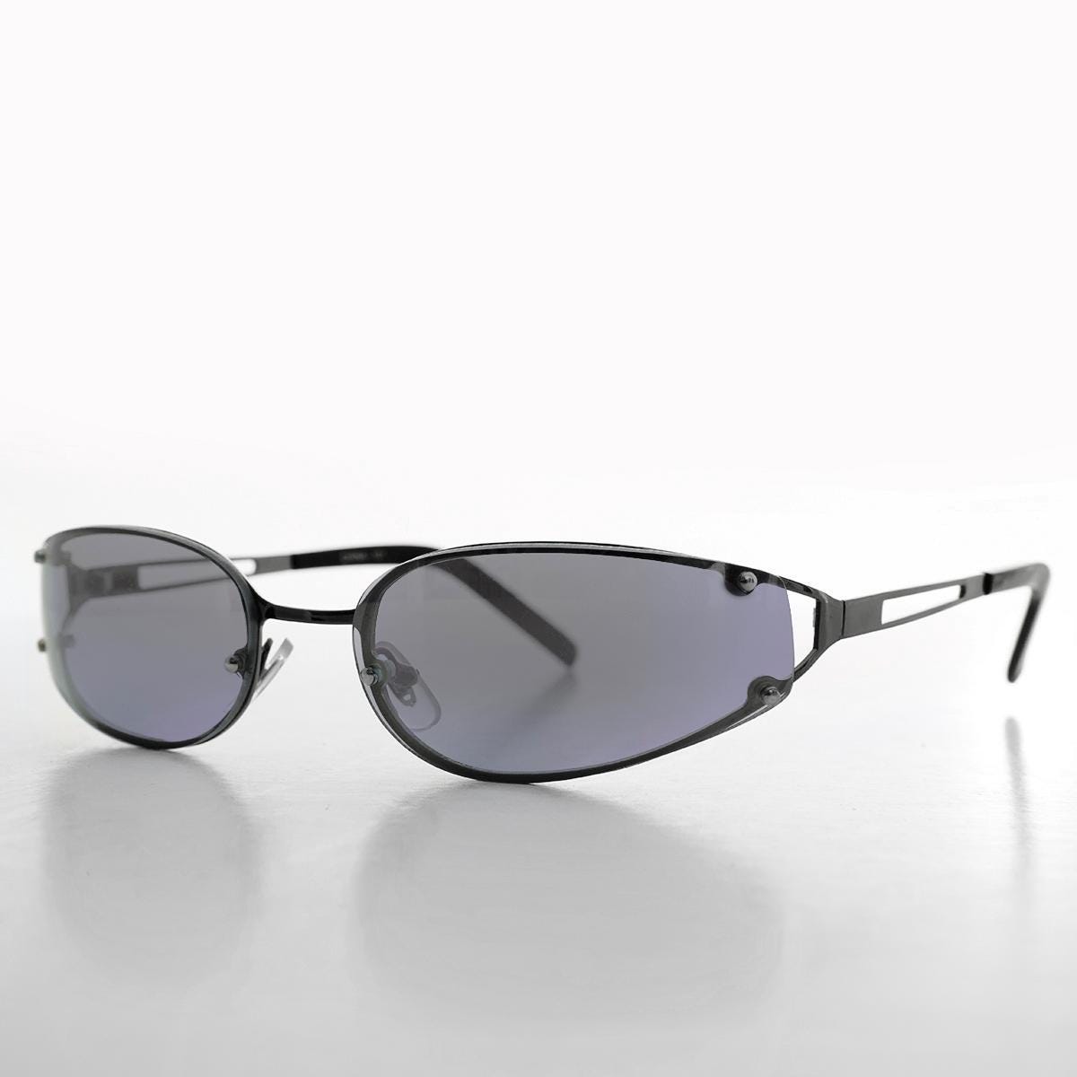 Oval Women’s Y2K Sunglasses in Olive Green Frame with grey mirror Lenses Retro Oval Cat Eye Sunglasses for Women Y2k Trendy Narrow  main image 3