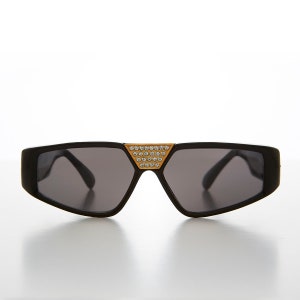 Rectangular Vintage Sunglass with Rhinestone Bridge - Wiz