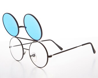Round Flip up 80s Sunglasses Dwayne Etsy