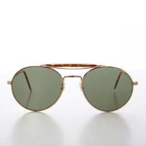 Round Gold Aviator with Tortoiseshell Brow Bar and Temples - Skippy