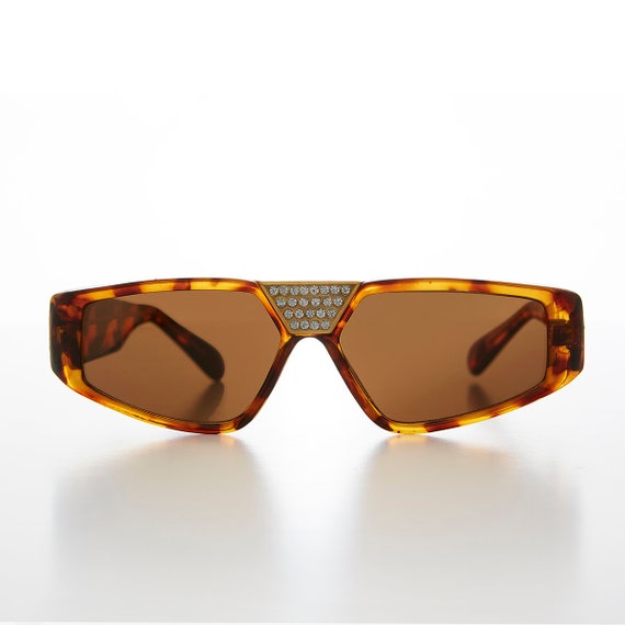 Rectangular Vintage Sunglass with Rhinestone Brid… - image 3