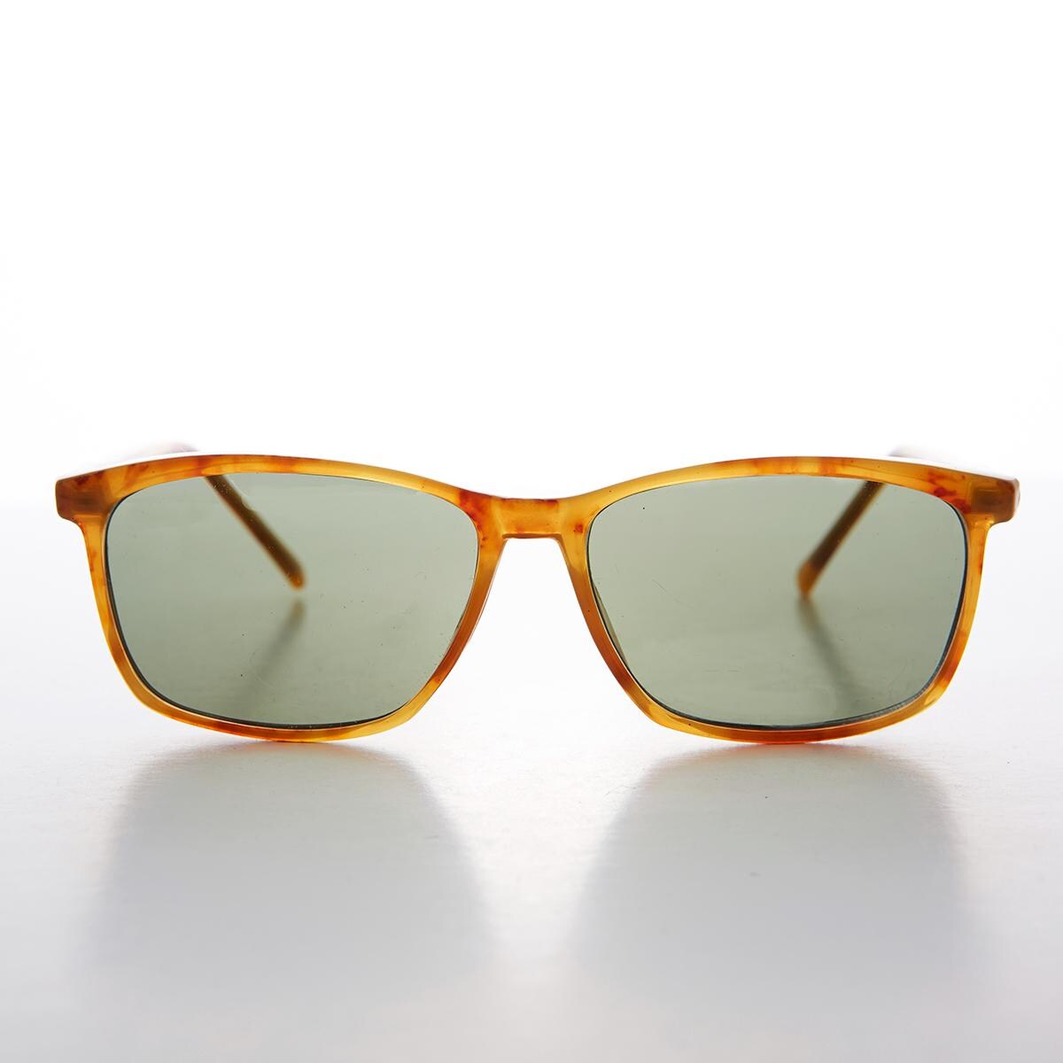 Tempered Glass Lens Sunglasses - Classic Narrow Rectangular Frame, Tortoise Shell, Men's Retro Style - View #3