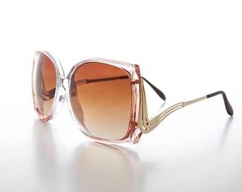 Women's Large Square Vintage Sunglass with Gold Drop Down Temples -Candy