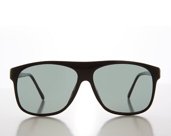 Large Black Square Aviator Vintage Sunglass with Glass Lens / RX Optical Quality Frame - Conrad