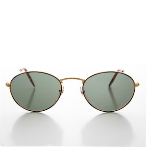 Gold Round Sunglass with Tortoiseshell Rim Detail and Glass Lens - Dove