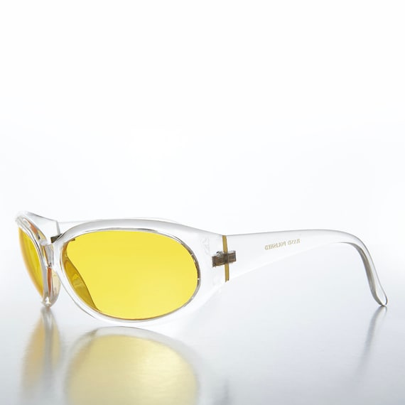 Wrap Around Yellow Lens Bug Eye Vintage Sunglasse… - image 1