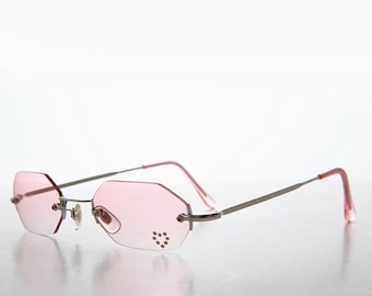 Heart Rhinestone Rimless Sunglasses - Splashy
