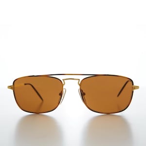 Gold Rectangle Pilot Sunglasses with Brow Bar - Jake