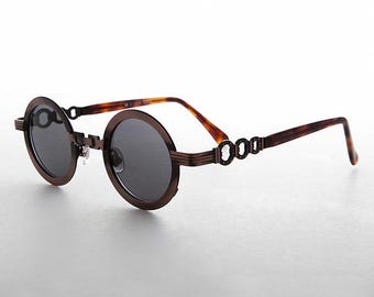 Round Circle Sunglass with Chain Style Bridge - Link