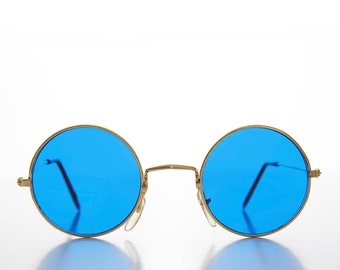 Round Hippy Sunglasses with Blue Lenses - Benji