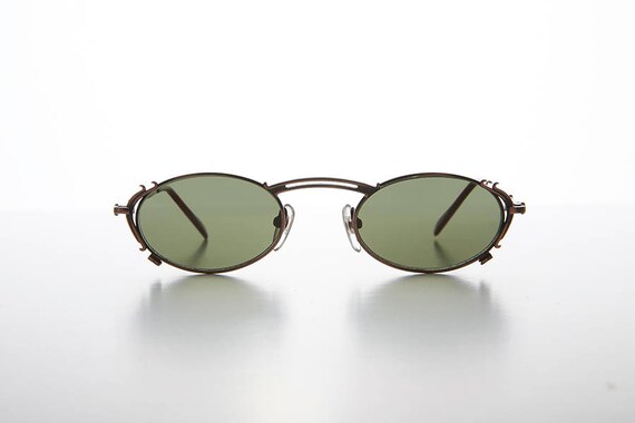 Maxwell Gothic Steampunk Victorian Oval Vintage Sunglass Black//Green