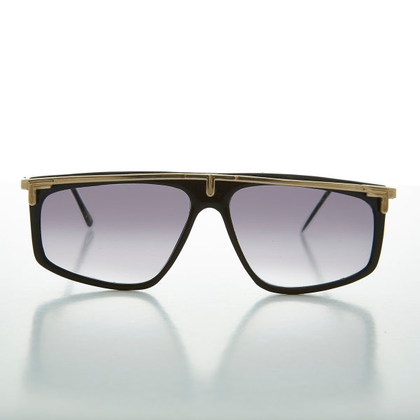 Rectangular Fat Top Gold and Acetate 80s Vintage Hip Hop Street Style Sunglasses - Rome