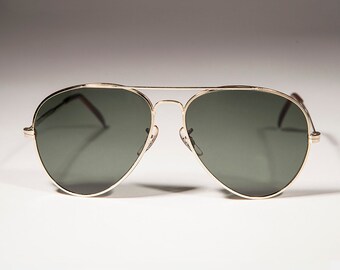 Gold Pilot Sunglasses with Glass Lens Metal Frame - Iceman