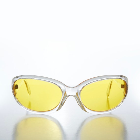 Wrap Around Yellow Lens Bug Eye Vintage Sunglasse… - image 2