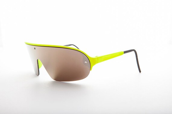 Wrap Around Shield Mirror Lens 80s Futuristic Sunglass Made - 80 S Sunglasses With Leather Side Shields Wrap Around Shield Mirror Lens 80s Futuristic Sunglass Made - 80 S Sunglasses With Leather Side Shields
