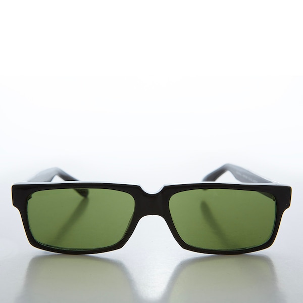 Black Rectangular Sunglasses with Emerald Green Lens - Bruner
