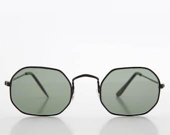Octagon Shape Metal Frame Vintage Sunglass with Glass Lens  - Vine