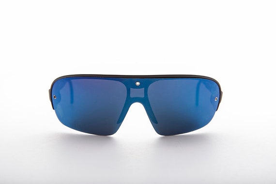 Clear Blue Lens Way Sunglasses 80's Retro Vintage 