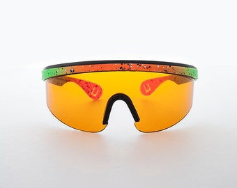 Sports Wrap Killer Loop Vintage Sunglasses with Amber Blue Blocker Lens - Pollock