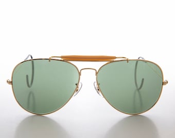 Vintage Pilot Sunglasses with Cable Temples and Glass Lens - Wolfman