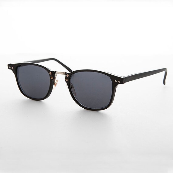 Dapper Thin Black Horn Rim Indie Vintage Sunglass… - image 2