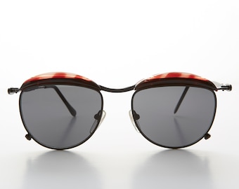 Rare Women&#39;s Sunglass Art Deco Round Unique Browline Optical Quality - Tricia