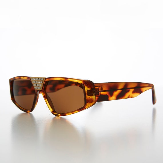 Rectangular Vintage Sunglass with Rhinestone Brid… - image 4
