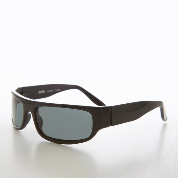 Black Wrapped Rectangular Vintage Sunglasses - Ke… - image 1