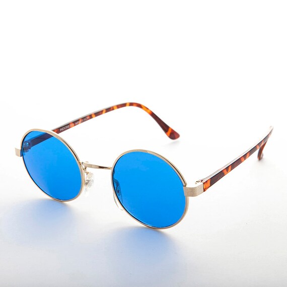John Lennon Round Color Lens Vintage Sunglasses Blue Lens Dylan Gold Frame 