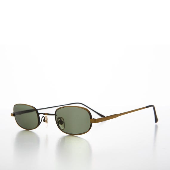 Tiny Rectangle 90s Half-Frame Vintage Sunglasses … - image 3