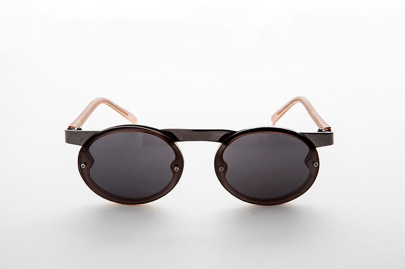 Oswald 90s Oval Goth Steampunk Sunglass with Floating Browline