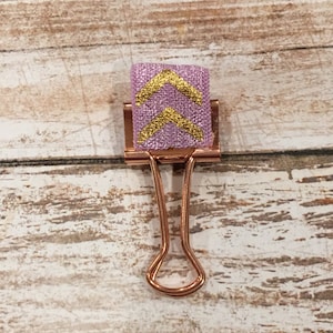 Rose Gold Clip with Purple / Gold Arrows Elastic Pen Holder- Travelers Notebook- Planner- Planner Clip- Paper Clip- Journal