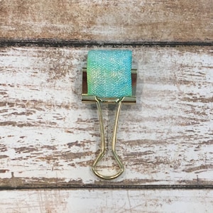 Gold Clip with Blue Tie Dye Elastic Pen Holder- Travelers Notebook- Planner- Planner Clip- Paper Clip- Journal