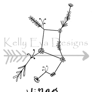 DIGITAL PRINT Virgo Floral Constellation Digital Art | Tattoo Design | Planner Art | Wall Art | Black and White Art | Astrology | Galaxy