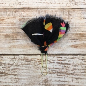 Halloween Candy Planner Clip | Halloween Planner Clip| Fabric Planner Clip| Planner Clip| Journal | Bookmark on Gold Paper Clip