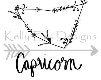 IMPRESIÓN DIGITAL Capricornio Constelación Floral Arte Digital / Diseño de Tatuajes / Planner Art / Arte mural / Arte en blanco y negro / Astrología / Galaxia