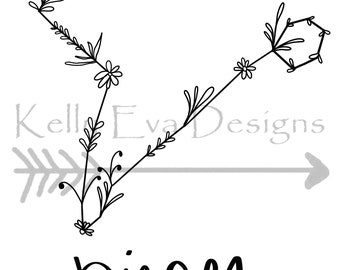 IMPRESIÓN DIGITAL Piscis Constelación floral Arte digital / Diseño de tatuajes / Arte del planificador / Arte de la pared / Arte en blanco y negro / Astrología / Galaxia /