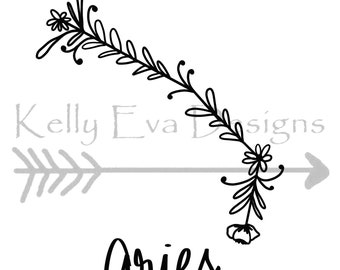 IMPRESIÓN DIGITAL Aries Constelación Floral Arte Digital / Diseño de Tatuajes / Planner Art / Arte mural / Arte en blanco y negro / Astrología / Galaxia /