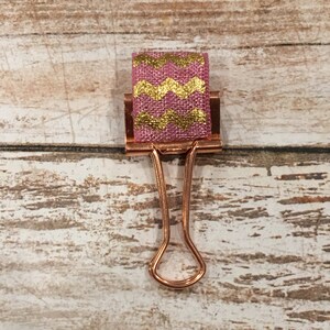 Rose Gold Clip with Purple and Gold Chevron Elastic Pen Holder- Travelers Notebook- Planner- Planner Clip- Paper Clip- Journal