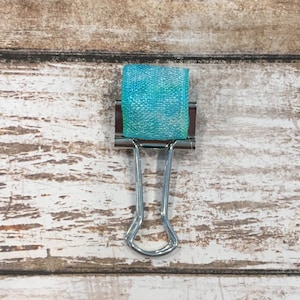 Silver Clip with Blue Tie Dye Elastic Pen Holder- Travelers Notebook- Planner- Planner Clip- Paper Clip- Journal
