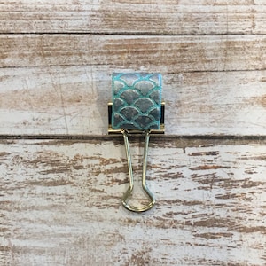 Blue Mermaid/ Dragon Pen Loop Holder Clip - Travelers Notebook- Planner- Planner Clip- Paper Clip- Journal