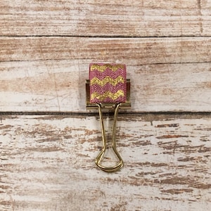 Gold Clip with Purple and Gold Chevron Elastic Pen Holder- Travelers Notebook- Planner- Planner Clip- Paper Clip- Journal
