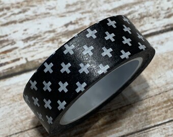 Rollo de cinta Washi / Negro con Cruz Blanca / Cinta Washi / Cinta Washi / Cinta Washi / Planner Tape / Planner Accessories/ Planner Stickers